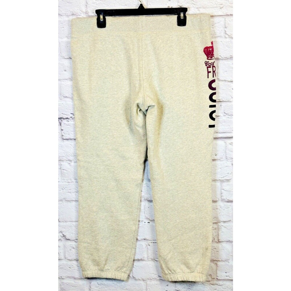 Juicy Couture Joggers Sweatpants Pant Side Velour Velvet Print Mid Rise Cream XL - Picture 2 of 6